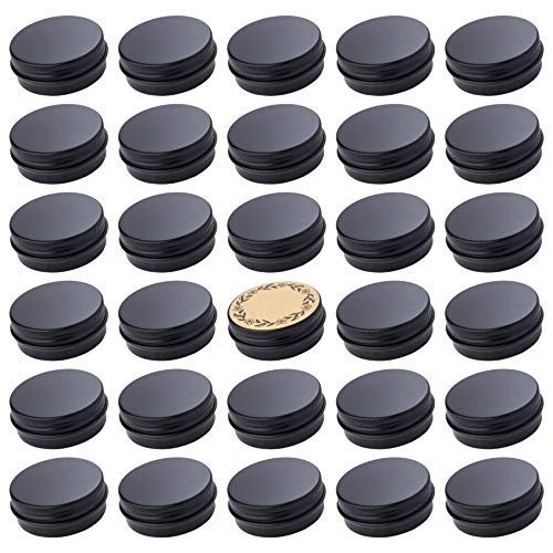 Screw Top Black Aluminum Tin Jar with Screw Lid and Blank Labels - 31pcs, 1oz