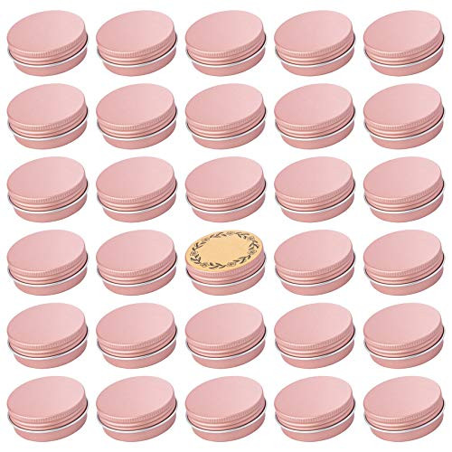 Screw Top Rose Gold Aluminum Tin Jar with Screw Lid and Blank Labels - 31pcs, 1oz