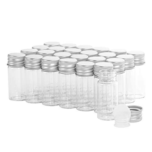 10ml Glass Sample Vials Liquid Clear Small with Screw Caps and Plastic Plugs, Leak-Proof, 25PCS
