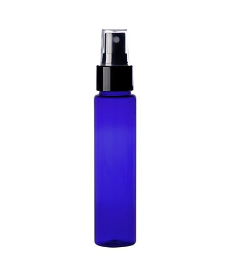 1 Oz (30ml) Cobalt Blue PET Cylinder Bottles with Black Fine Mist Sprayer