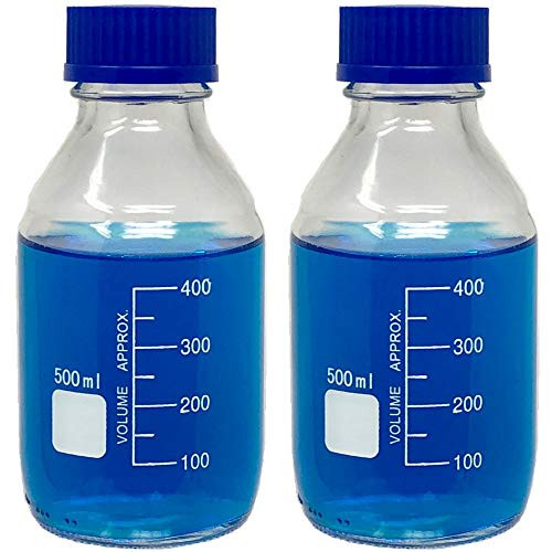 500ml Glass Round Media Storage Bottles with GL45 Screw Cap, Borosilicate Glass, Heavy Duty, Karter Scirentific (Pack of 2)