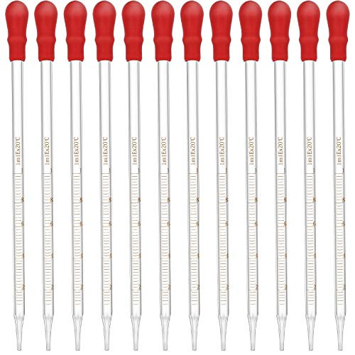 12PCS Glass Transfer Pipettes, LEOBRO 1ML Graduated Essential Oil Pipette Dropper Eye Dropper Liquid Dropper Thick Glass Pipette for Essential Oil, Laboratory, Medicine, Nutrient, Painting