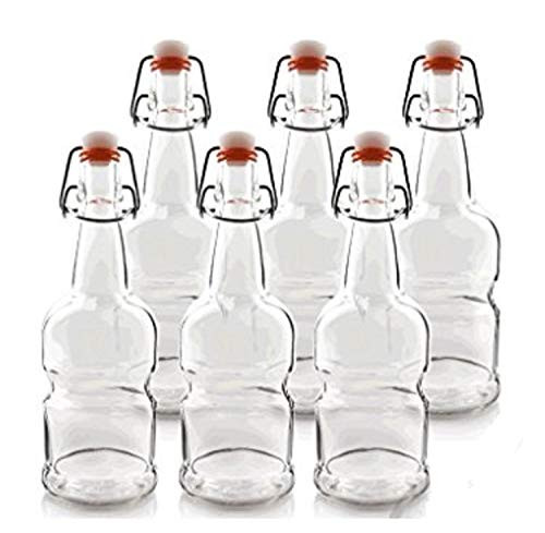 16oz Kombucha/Beer Bottles (6 Pack|Clear) with Easy Cap (Better Grip - Non Slip)