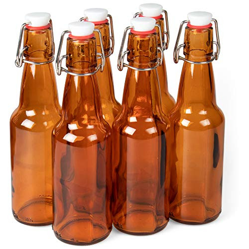 11 oz. Amber Glass Grolsch Beer Bottles Airtight Seal with Swing Top/Flip Top Stoppers - Supplies for Home Brewing & Fermenting of Alcohol, Kombucha Tea, Wine, Homemade Soda (6-pack)