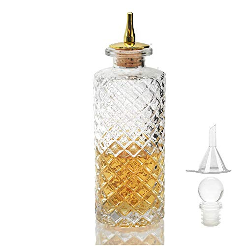 Bitters Bottle - Diamond Bitter Bottle for Cocktail, 5.8oz / 170ml, Glass Dashes Bottle with Zinc Alloy Dasher Top - NKJP0001