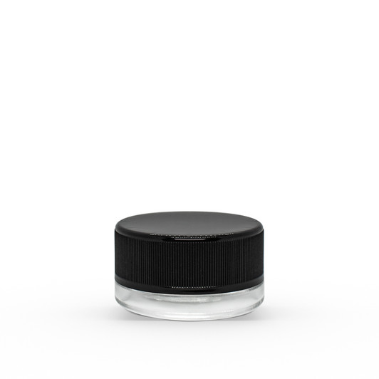 7 ml Clear Concentrate Glass Jar with Black Ribbed Child-Resistant Plastic Cap