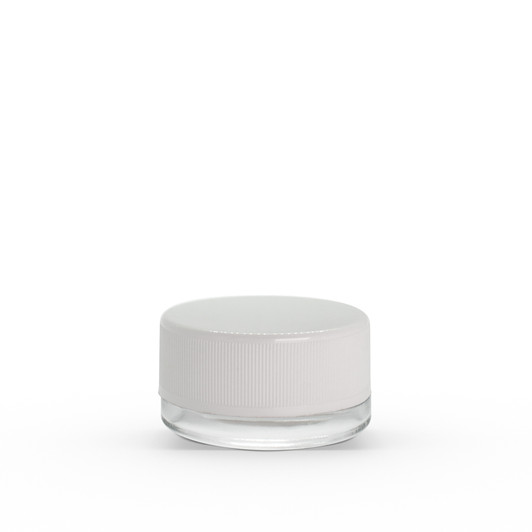 7 ml Clear Concentrate Glass Jar with White Ribbed Child-Resistant Plastic Cap (Case of 400)