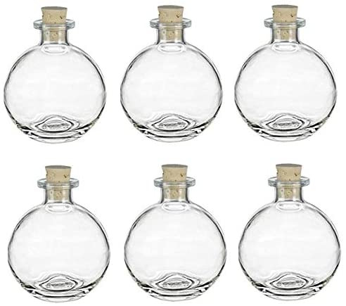 6 pcs Spherical Glass Bottles with Cork Bottle Stopper (6, 8.5 oz Clear)