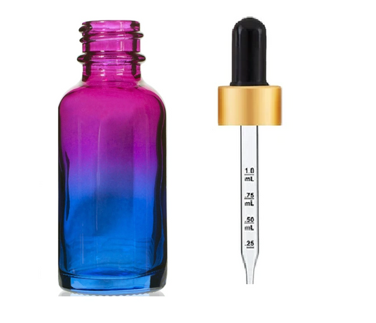 1 Oz Multi Fade Glass Bottle w/ Black/Gold Calibrated Glass Dropper