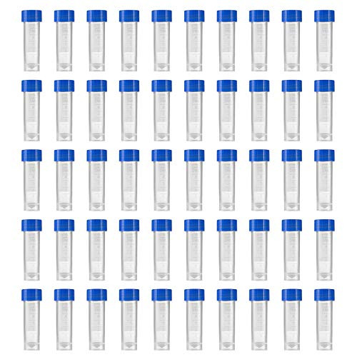 Eowpower 50pcs 5ml Plastic Graduated Vial Storage Container Test Tubes with Screw Caps