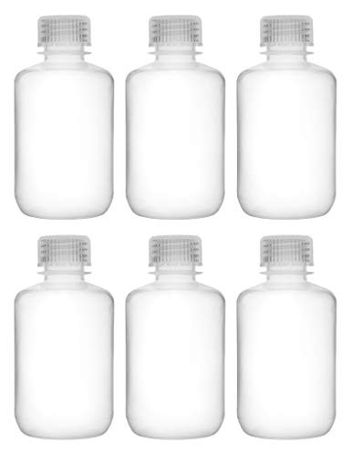 6PK Reagent Bottles, 125ml - Narrow Mouth with Screw Cap - Polypropylene - Translucent - Eisco Labs