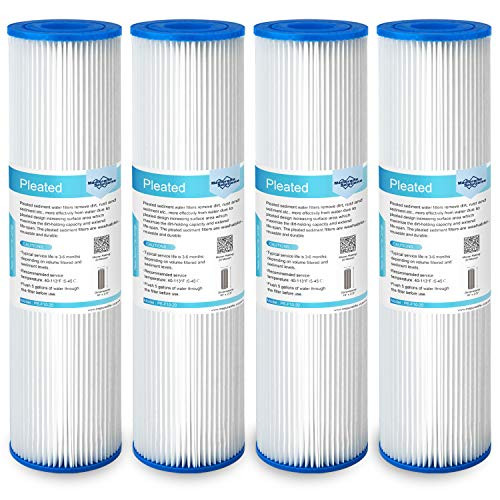 Membrane Solutions 20 Micron Pleated Polyester Sediment Water Filter 10"x2.5" Replacement Cartridge Universal Whole House Pre-Filter Compatible with W50PE, WFPFC3002, SPC-25-1050, FM-50-975 - 4 Pack