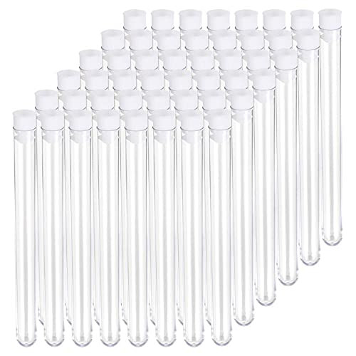 SUPERLELE 48pcs 16x150mm Clear Plastic Test Tube with Caps for Scientific Experiments, Party, Decorate the House, Candy Storage
