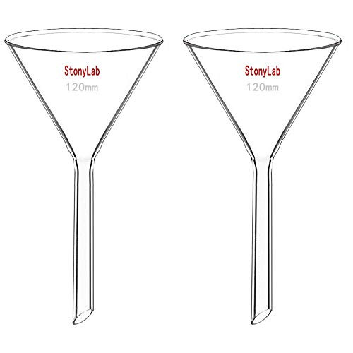 StonyLab 2-Pack Glass Heavy Wall Funnel Borosilicate Glass Funnel, Short Stem 120mm Diameter, 120mm Stem Length