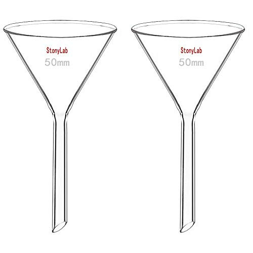 StonyLab 2-Pack Glass Heavy Wall Funnel Borosilicate Glass Funnel, Short Stem 50mm Diameter, 50mm Stem Length
