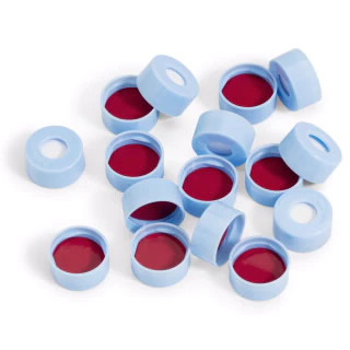 Cap, snap, blue, PTFE/silicone septa, 100/pk. Cap size: 11 mm