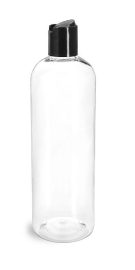 16 oz Clear PET Cosmo Plastic Bottle w/ Black Disc Cap