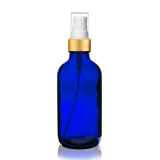 4 Oz Cobalt Blue Glass Bottle with White Gold Fine Mist Sprayers - Case of 64