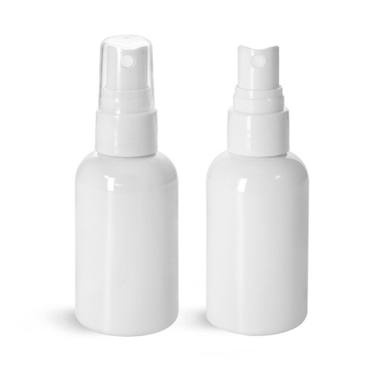 4 oz white PET plastic boston round bottle with 24-410 neck finish w/ Smooth White Fine Mist Sprayers