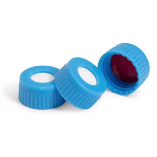 Cap, screw, blue, bonded PTFE/silicone septa, 100/pk. Cap size: 12 mm