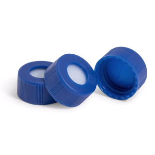 Cap, screw, blue, preslit PTFE/silicone, 100/pk. Cap size: 12 mm