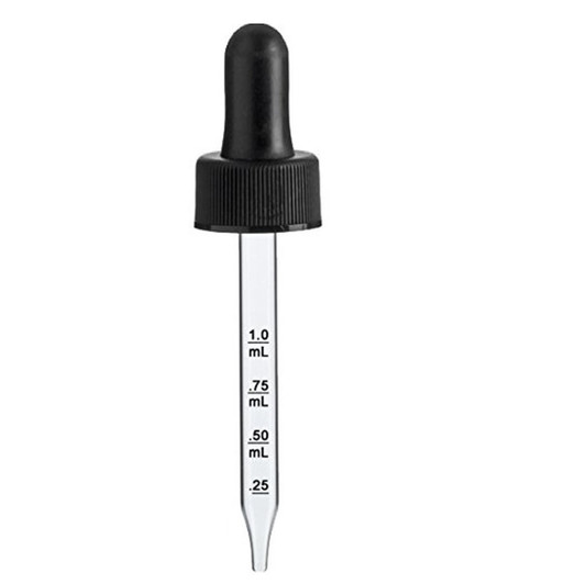 1 oz Black Calibrated Glass Dropper - 20-400 fits 1 oz Bottles