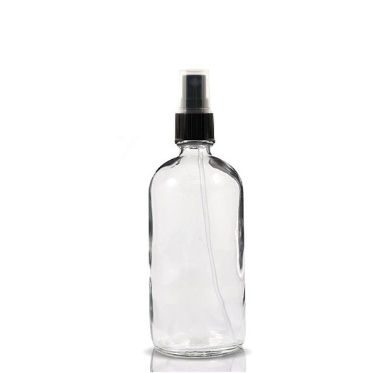 16 oz CLEAR glass boston round bottle with 28-400 neck finish with Black Sprayer