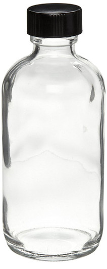 8 oz CLEAR glass boston round bottle with 28-400 neck finish with Poly Seal Cone Cap