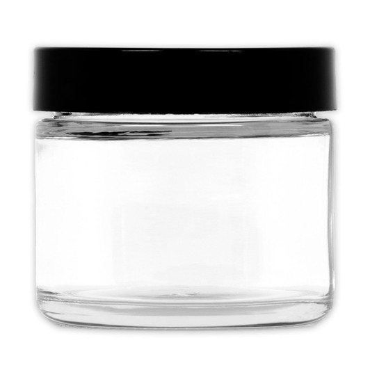 50G Glass Clear Cream Jar with White Insert and Black Lid - pack of 24