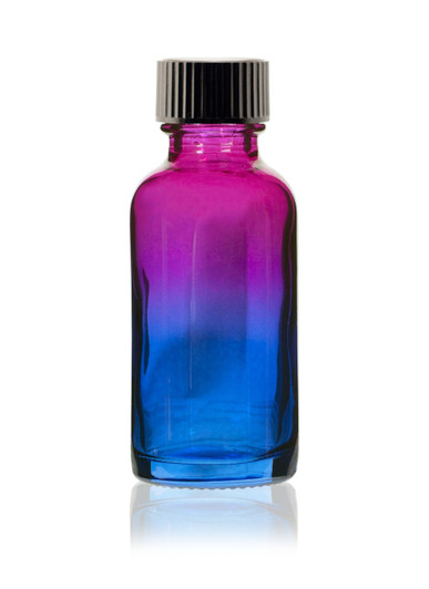 1 Oz Specialty Multi Fade Cosmic Cranberry and Teal blue Boston Round w/ Black Poly Seal Cone Cap