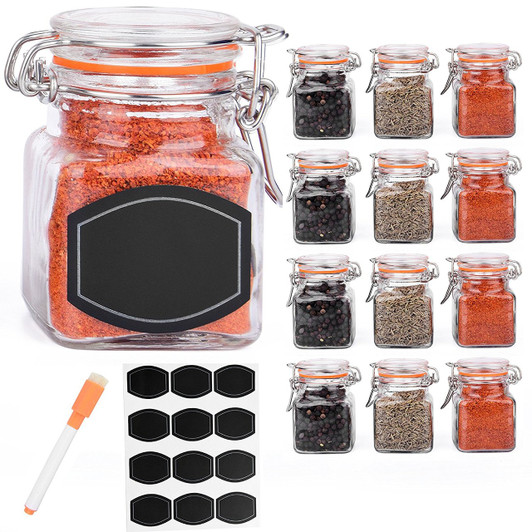 12 Pack - 3 Ounce Mini Clear Glass Spice Jar Container Set