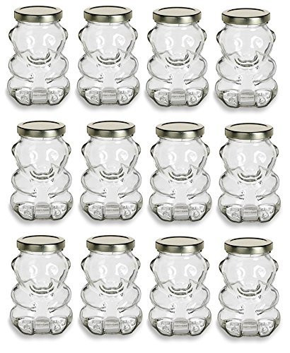 9 Ounce, Glass Bear Jar - For Honey, Jam, Favors - Case of 12 (With Gold Lids)