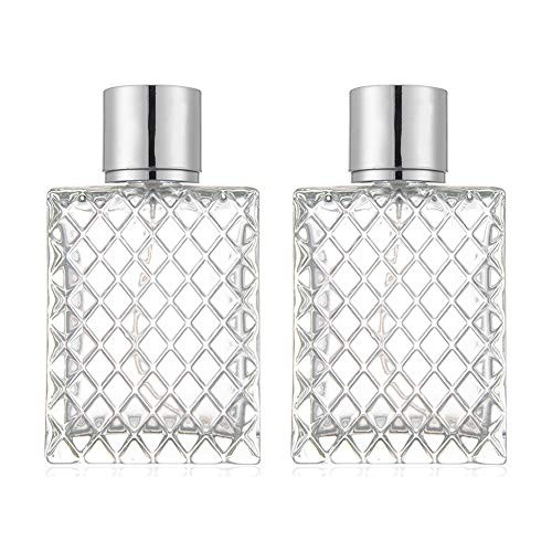 2pcs 100ml Square Grids Carved Perfume Bottles Clear Glass spray bottle Empty Refillable fine mist Atomizer Portable Travel Cologne Atomizers Fragrance Containers Sprayer for Party Home