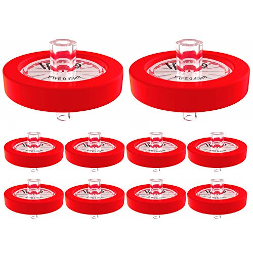 Syringe Filters PTFE Membrane 10 Packs 25mm Diameter 0.45um Pore Size Non-Sterile Hydrophobic Filtration for Aggressive Organic by Albert’s Filter