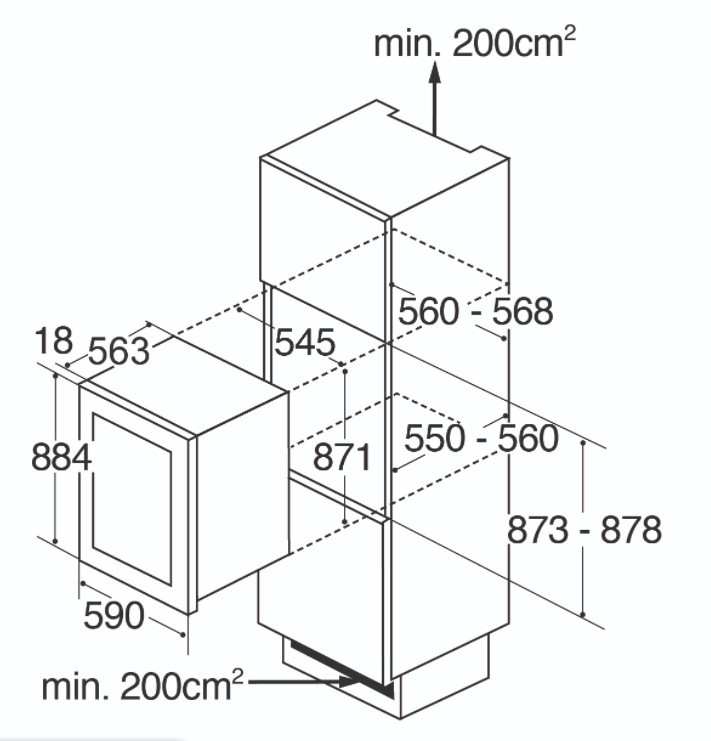 CDA 57 Bottle Dual Zone Integrated Wine Cooler Black Energy Efficiency Class G