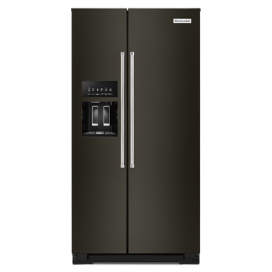 Kitchenaid® 22.6 cu ft. Counter-Depth Side-by-Side Refrigerator with Exterior Ice and Water and PrintShield™ finish KRSC703HBS