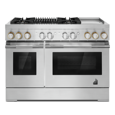 Jennair® RISE™ 48" Dual-Fuel Professional Range with Chrome-Infused Griddle and Gas Grill JDRP748HL