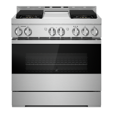 Jennair® 36" NOIR™ Dual-Fuel Professional-Style Range with Chrome-Infused Griddle JDRP536HM