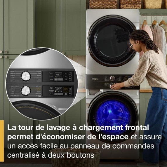 Whirlpool® Smart ENERGY STAR® Front Load Laundry Tower 5.2 cu. ft. Washer & 7.4 cu. ft. Electric Dryer with UV Clean Technology and FreshFlow™ Vent System YWEF5727TR