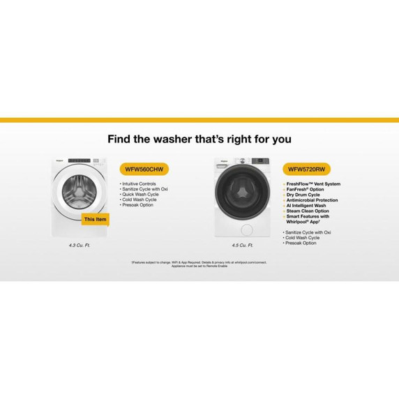 Whirlpool® 5.0 cu.ft I.E.C. Closet-Depth Front Load Washer with Intuitive Controls WFW560CHW