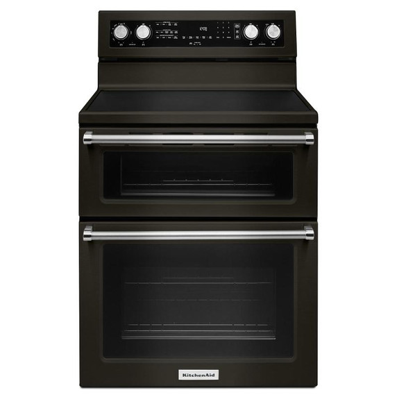 Kitchenaid® 30-Inch 5 Burner Electric Double Oven Convection Range YKFED500EBS