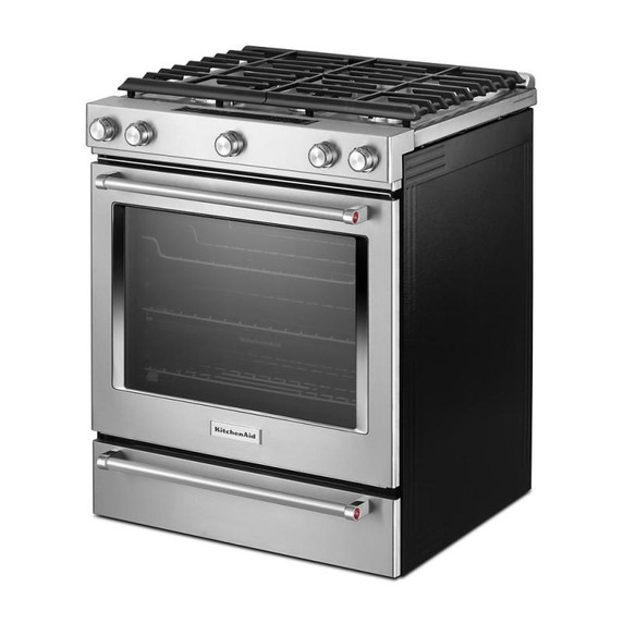 Kitchenaid® 30-Inch 5 Burner Front Control Gas Convection Range with Baking Drawer KSGB900ESS