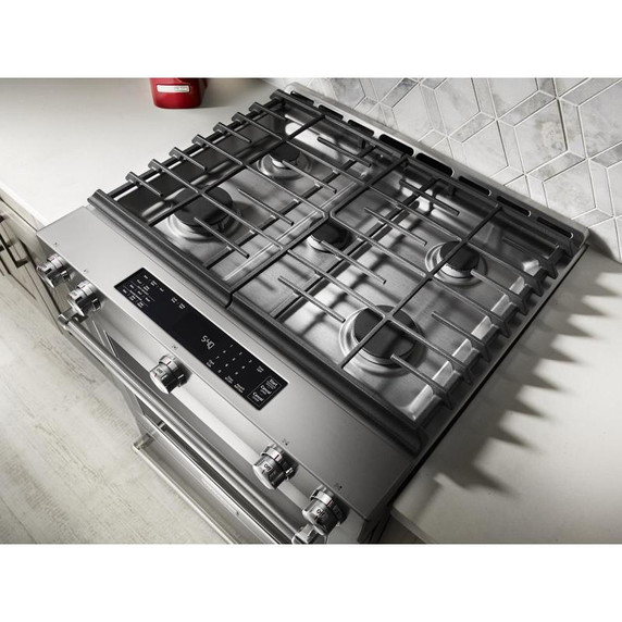 Kitchenaid® 30-Inch 5 Burner Front Control Gas Convection Range with Baking Drawer KSGB900ESS
