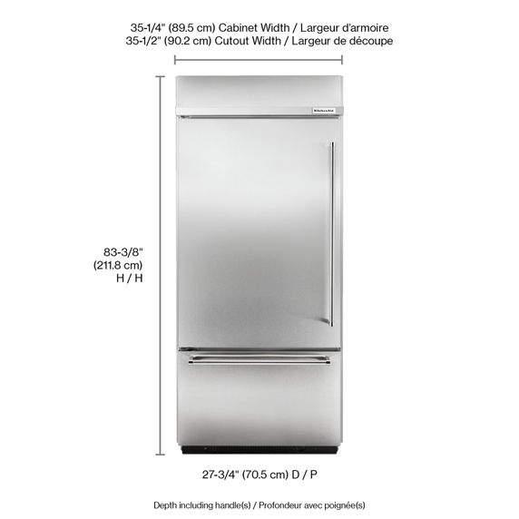 Kitchenaid® 20.9 Cu. Ft. 36 Width Built-In Stainless Bottom Mount Refrigerator with Platinum Interior Design KBBL306ESS