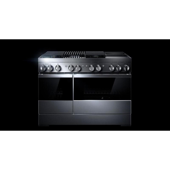 Jennair® NOIR™ 48" Dual-Fuel Professional Range with Chrome-Infused Griddle and Gas Grill JDRP748HM