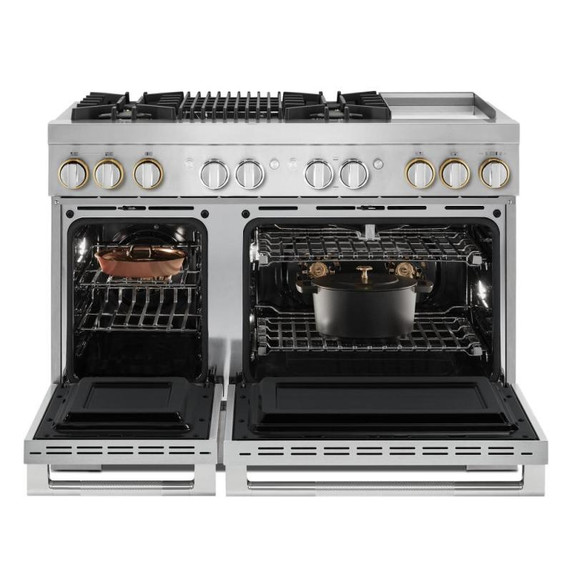 Jennair® RISE™ 48" Dual-Fuel Professional Range with Chrome-Infused Griddle and Gas Grill JDRP748HL