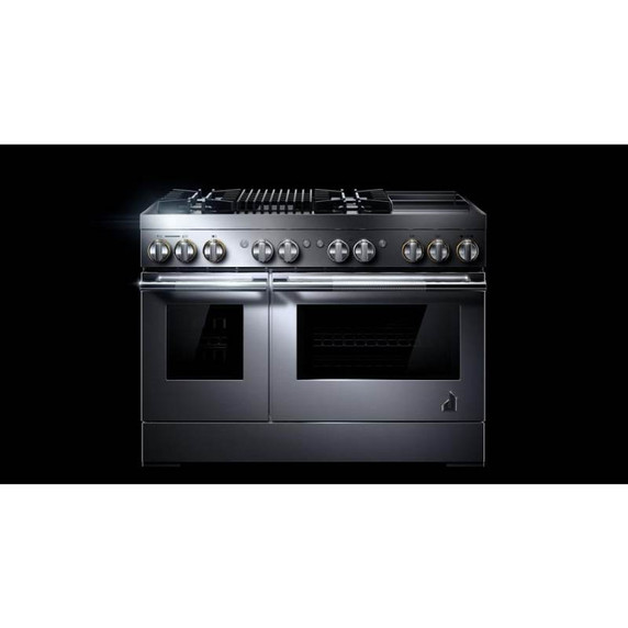 Jennair® RISE™ 48" Dual-Fuel Professional Range with Chrome-Infused Griddle and Gas Grill JDRP748HL