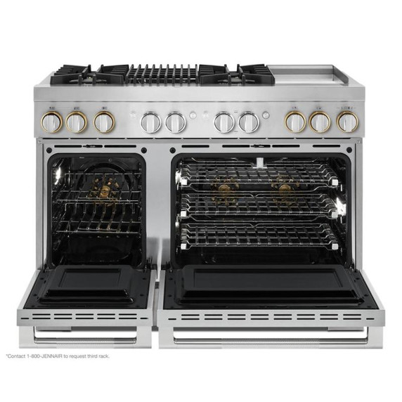 Jennair® RISE™ 48" Dual-Fuel Professional Range with Chrome-Infused Griddle and Gas Grill JDRP748HL