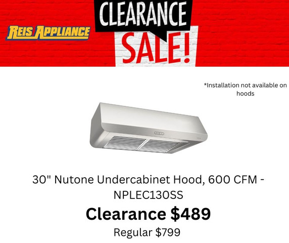 30" NuTone Undercabinet Hood, 600 CFM