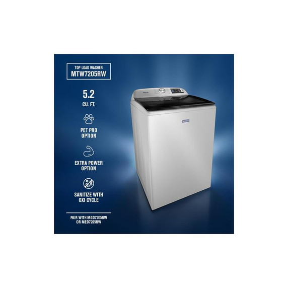 Maytag® 6.0 Cu. Ft. Pet Pro Top Load Agitator Washer with Extra Power and Sanitize Cycle with Oxi MTW7205RW Maytag® 6.0 Cu. Ft. Pet Pro Top Load Agitator Washer with Extra Power and Sanitize Cycle with Oxi MTW7205RW